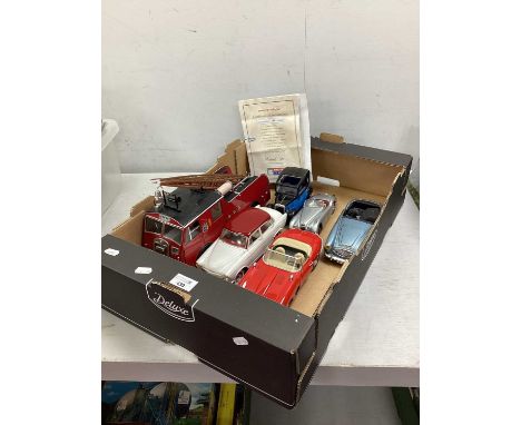 Quantity of 1:18th Scale diecast Models, including original classics, Dennis Fire Engine, a Norev Simca and others, some dama