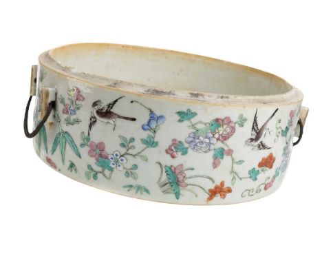 CHINESE PORCELAIN DRAINER, LATE 19TH/EARLY 20TH CENTURY   of circular form, twin handled, decorated continuously with flowers