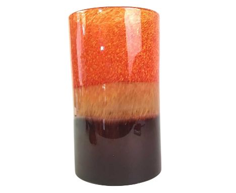 ART GLASS CYLINDRICAL GLASS VASE, AND A TABLE LAMP  the vase of Monart design, along with a Galle style table lamp25cm highQt