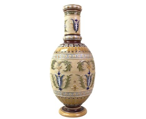 VILLEROY & BOCH METTLACH STONEWARE VASE, AND ANOTHER VASE  the other vase floral decorationtallest 27cm highQty: 2