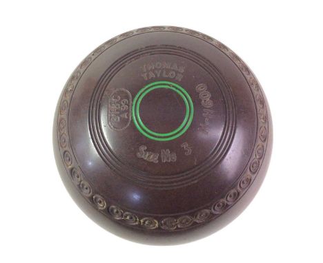 SET OF FOUR LIGNOID LAWN BOWLS, by Thomas Taylor, size 3, in carry bag