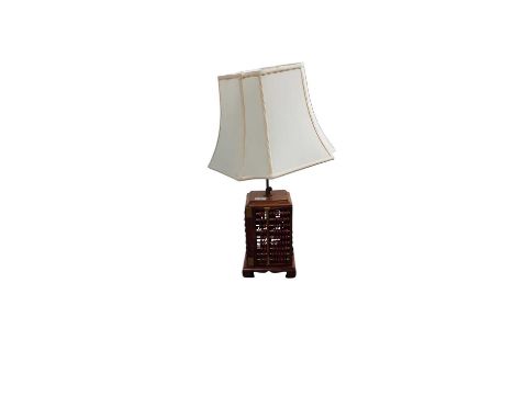 CHINESE WOOD ABACUS TABLE LAMP, 20TH CENTURY  with shade66cm high