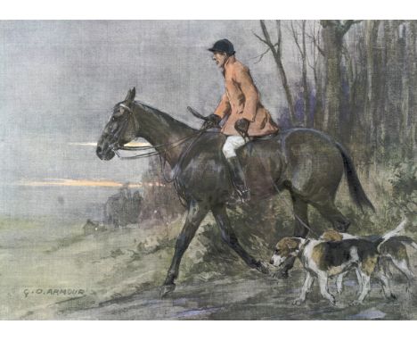 A signed hunting print by GD Armour, with blindstamp. Copywrite 1926, Alfred Bell, signed in pencil, with Fine Art Trade Guil