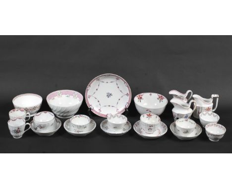 A group of late 18th century New Hall and New Hall-type famille rose porcelain. Including a saucer dish, various teabowls and