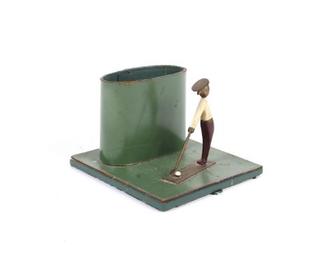 A mid-20th century Viking green leather caddy mounted with a model of a golfer. 10cm high 