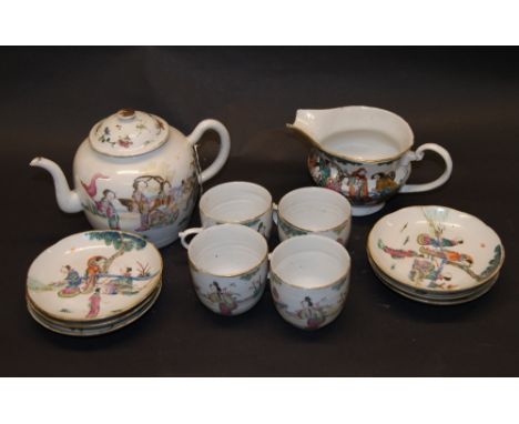 Eighteen piece Oriental teaset  CONDITION REPORT; Please see additional photographs.

Repair to jug handle. Light wear throug