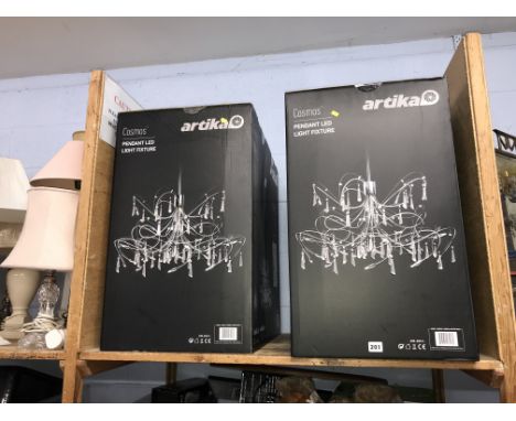 A pair of Artika Cosmos pendant LED light fixtures ( Unused  &amp; boxed)
