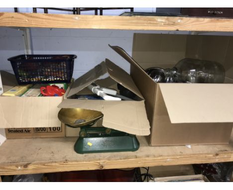 Shelf of assorted, scales etc