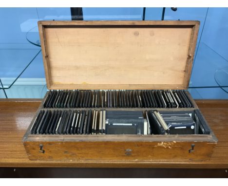 Box of late 19th/early 20th century glass magic lantern slides depicting topography and travel