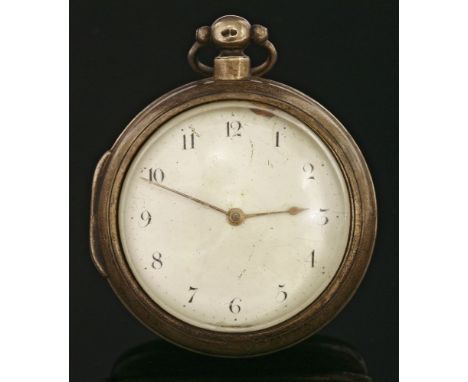 A sterling silver pair cased key wound open-faced pocket watch,by James McCabe, London.  Plain sterling silver outer case, wh