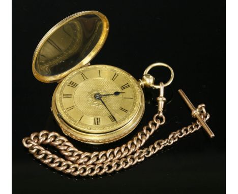 An 18ct gold key wound open-faced pocket watch,by James Walker, Aberdeen.  The case 44mm diameter with gold engine turned dia