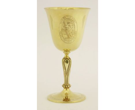 An 18ct gold commemorative 'First Man on the Moon' goblet,by A E Jones, Birmingham 1969,limited edition number 14/500, to com