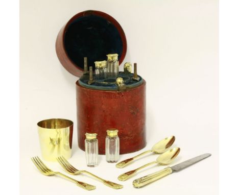 A George III/George IV composite silver-gilt campaign set,mixed makers and dates,comprising:two fiddle thread and shell patte