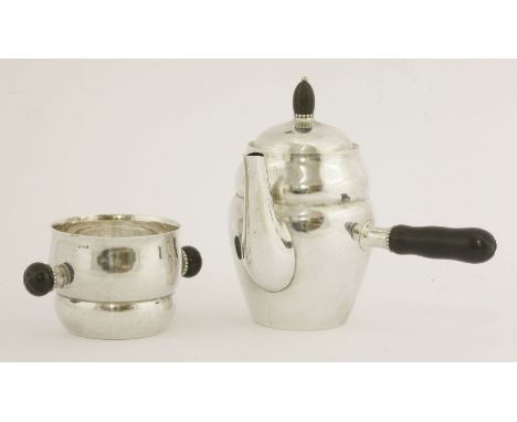 A Georg Jensen silver coffee pot and two-handled sugar bowl,post 1945, design number 1A,  import hallmarked London 1946/48,14