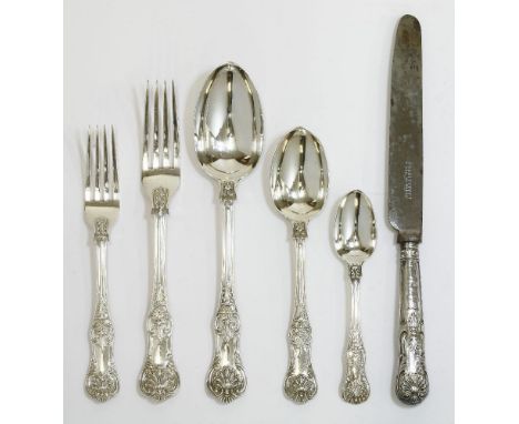 A Victorian silver queen's pattern flatware service,by Joseph, Albert, Horace & Ethelbert Savory, London 1884,comprising:12 t