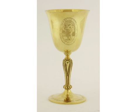 An 18ct gold commemorative 'First Man on the Moon' goblet,by A E Jones, Birmingham 1969,limited edition number 139/500, to co