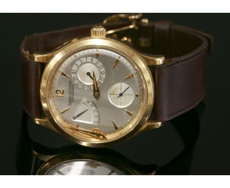 A gentlemen's 18ct rose gold Jaeger-LeCoultre Master Reserve automatic strap watch,circular silvered dial with subsidiary dia
