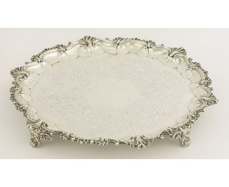A Victorian provincial silver salver,probably by John Walton, Newcastle 1841,of shaped circular form with leafy scroll and sh
