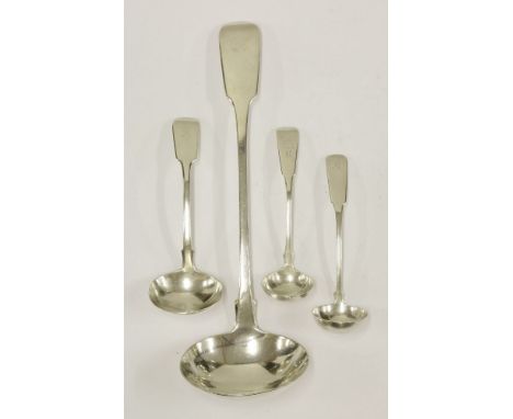A William IV silver fiddle pattern soup ladle,by John Harris V, London 1836,33cm long,a provincial silver fiddle pattern sauc
