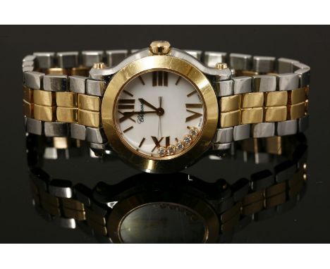 A ladies' stainless steel and rose gold bicolour Chopard 'Happy Sport' quartz bracelet watch,the case 30mm diameter, white di
