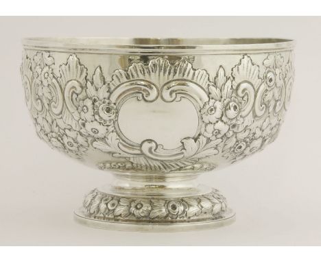 An Edwardian silver punch/rose bowl,by Charles Stuart Harris, London 1900,of circular form on pedestal circular foot, overall