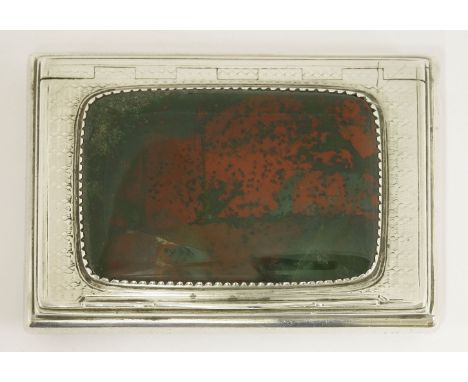 A William IV silver-mounted bloodstone snuff box,by Thomas Shaw, Birmingham 1835,of rectangular form with engine turning to c