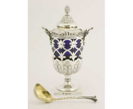 An Edwardian silver two-handled sugar/cream vase and cover,by Frederick Augustus Burridge, London 1903,the baluster bowl with