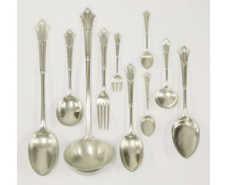 A Victorian/modern silver albany pattern part flatware service, mixed dates and makers, comprising:11 table forks,3 tablespoo