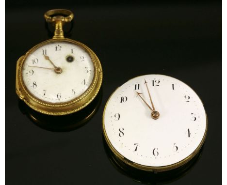 A French gilt metal key wound open-faced pocket watch,bearing the name 'Lepine, Paris', with white enamel dial, black Roman n
