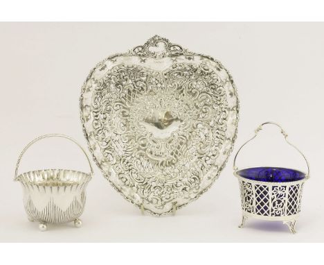 A Victorian silver pierced heart-shaped dish,by James Deakin & Sons, Chester 1899,decorated with foliage and trelliswork, sur