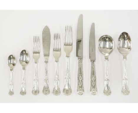 A modern silver king's pattern flatware service,by Carrs of Sheffield Ltd., the majority Sheffield 1997, 12 table forks,12 so