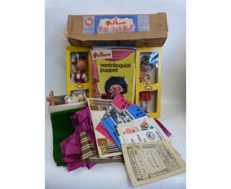 A collection of Pelham Puppets comprising Foal, Skeleton, Ventriloquial Puppet, Dutch Girl, and Tyrolean Boy, all in original