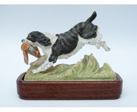 Royal Worcester Springer Spaniel from the Sporting Dogs series by Doris Lindner, on wooden stand