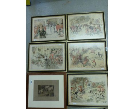 Five Hugh Thomson R.I. humorous hunting prints and a terrier print