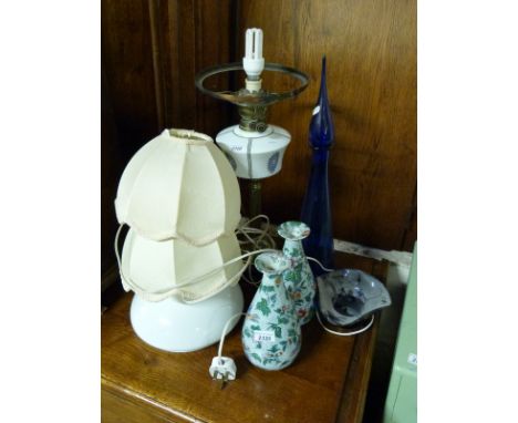 An oil lamp converted to electricity, further lamps and glass