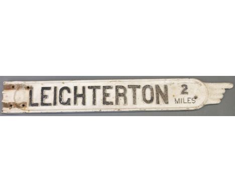 A vintage cast iron 'Leighterton 2 miles' double sided finger post road sign, length 109cm