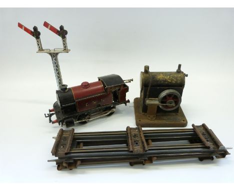 S.E.L model 1530 live steam stationary steam engine with oscillating cylinder together with a Hornby clockwork locomotive and