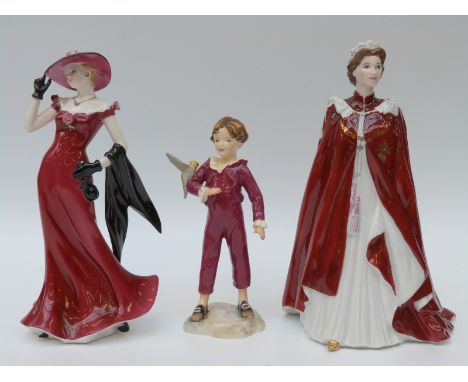 Royal Worcester figurines Queen Elizabeth, Parakeet Boy and Diana