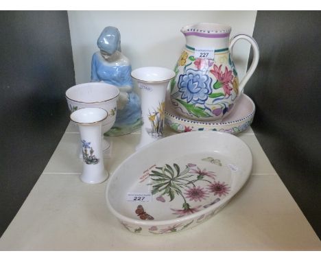 Poole pottery jug and dish, Portmeirion, Royal Worcester, Limoges and an Irish porcelain figure 