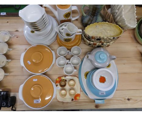 Poole pottery tea tray, retro J G Studio Meakin dinner and tea ware decorated in a sunflower pattern and some Sylvac ceramics