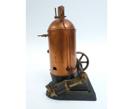 Marklin live steam stationary donkey engine with copper boiler and fixed single action cylinder on cast iron base, c1920-1930