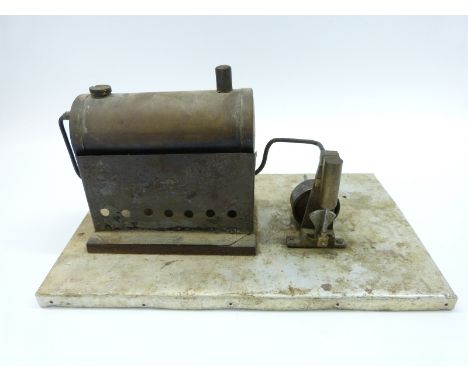 A freelance made horizontal steam engine with copper boiler and oscillating cylinder