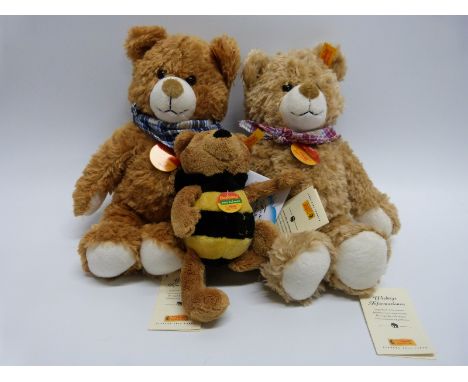 Three Steiff teddy bears Beecosy 110870, Gold Bear 022975 and Luise 022999