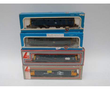 Four Lima and Airfix 00 gauge National Rail diesel locomotives, CO-CO Class Rodney 205279A1, BO-BO Warship Class Dragon 20512