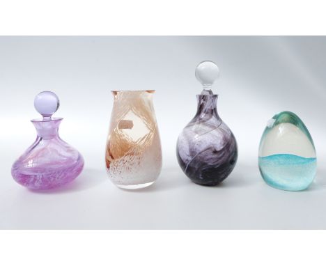 Two Caithness scent bottles, Caithness glass vase and a paperweight