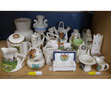 Eight pieces of crested china of local Gloucestershire scenes to include Stonehouse jug, Cheltenham Pittville Spa and Lake mo