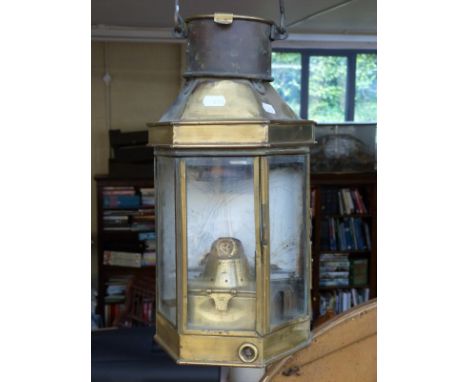A brass-cased ship's masthead or similar lamp stamped EG & S 1918