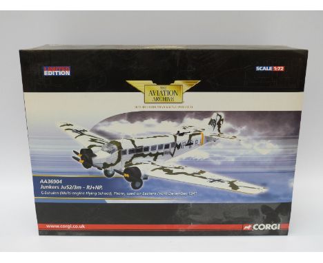 Corgi The Aviation Archive limited edition Junkers 1:72 scale diecast model Ju52/3m - RJ+NP aeroplane, AA36904, in original b