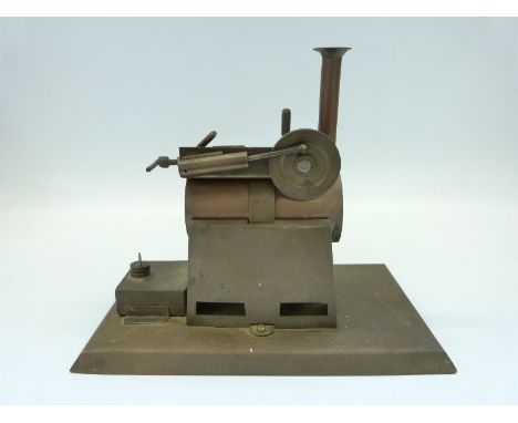 A horizontal overtype stationary steam engine with oscillating cylinder, regulator and two wick methylated spirit burner, pos