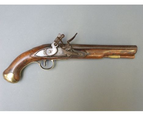 A flintlock hammer action Light Dragoon pistol with crown over GR cypher to lock, brass trigger guard and mounts and 9inch ba